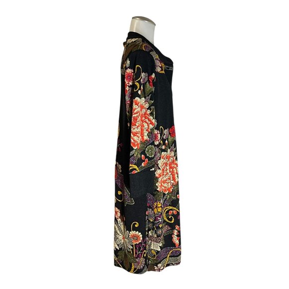 Drapers & Damons Womens Long Black Floral Tunic Top Size Large Acetate Blend - Picture 10 of 13